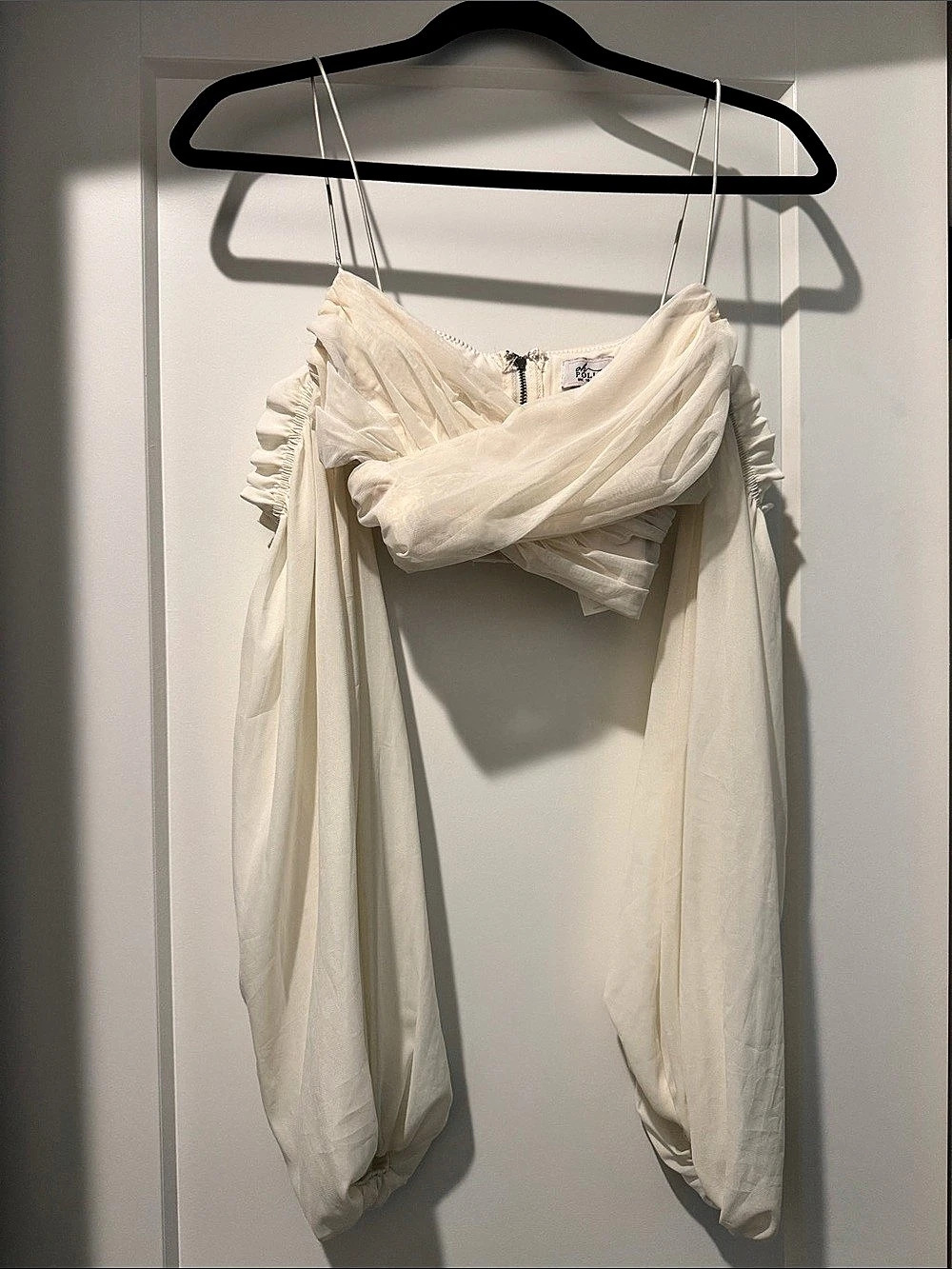 Ruched Off-Shoulder Crop Top in Cream Like New